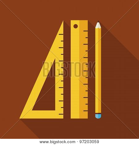 Flat Measure Drawing Instruments Illustration With Long Shadow