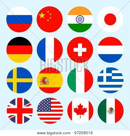 Circle flags vector of the world. Flags icons in flat style.