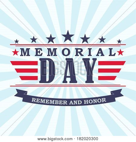 Memorial Day background with stars, ribbon and lettering. Template for Memorial Day. Vector illustration.