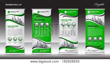 Green Roll Up Banner template vector illustrati on polygon background standy design display advertisement