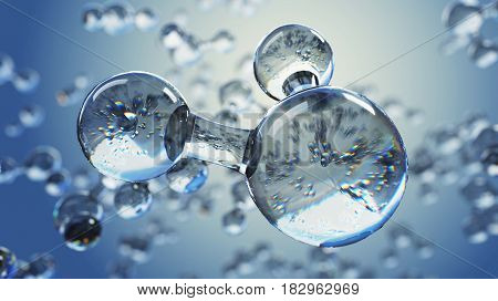 3d illustration with water molecule. Abstract molecule microbiology or science background.