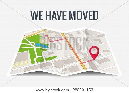 We Have Moved New Office Icon Location. Address Move Change Location Announcement Business Home Map.