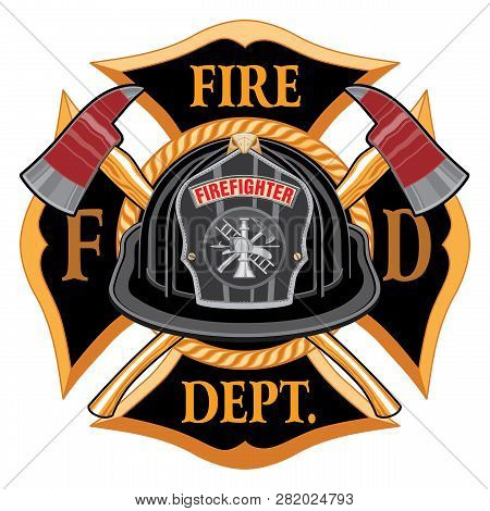 Fire Department Cross Vintage With Black Helmet And Axes Is An Illustration Of A Vintage Fireman Or 