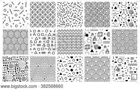 Memphis Geometric Patterns. Seamless 80s Abstract Maze Patterns, 90s Style Memphis Pattern, Geometri