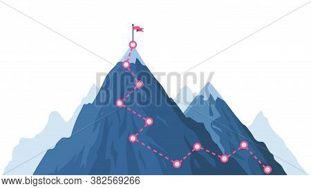 Mountain Progression Path. Climbing Progress Route, Mountain Peak Overcoming, Mountain Climbing Path