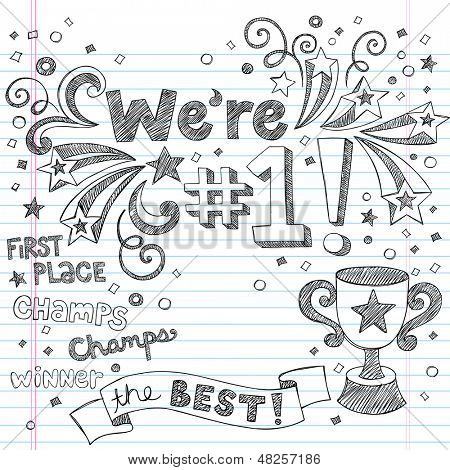 Sport Trophy Gewinner - zurück wir sind Nummer eins zur Schule skizzenhaften Notebook Doodles-Illustration-Design 