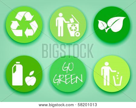 Flat Green Stickers Set