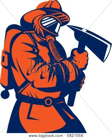 Firefighter or Fireman holding an axe