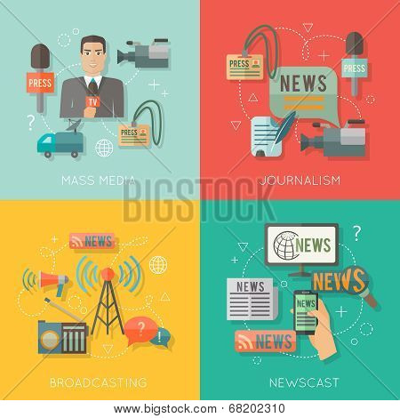 Mass media concept flat business composition