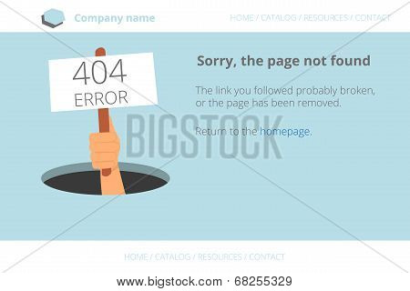 Human hand shows from hole a message about Page not found Error 404