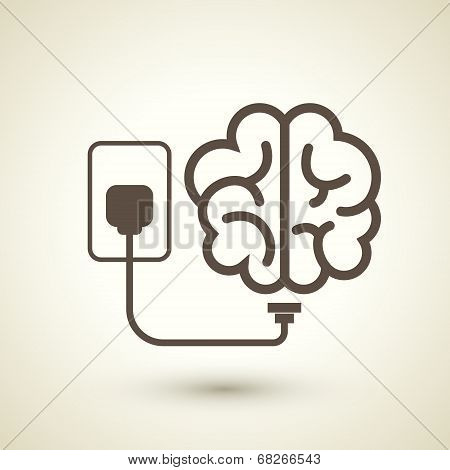 Retro Style Brain Plugged In Icon