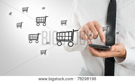 Man Using A Mobile To Shop Online