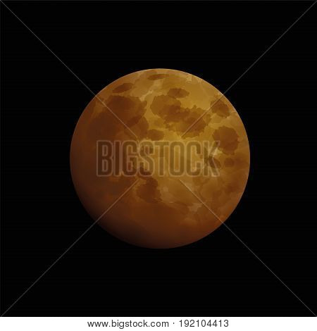 Blood moon, total lunar eclipse - artistic vector illustration of an orange red moon that occurs when the sun, earth, and moon are aligned exactly, with the earth in the middle.