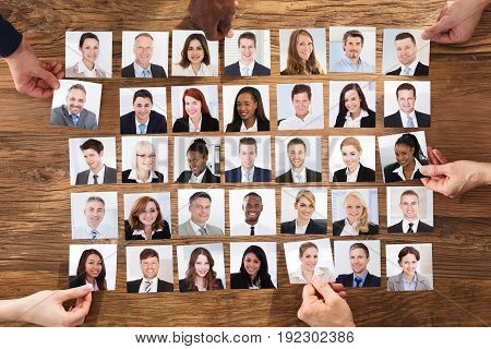 Businesspeople Hand Selecting The Candidate Portrait Photo For Hiring In Job