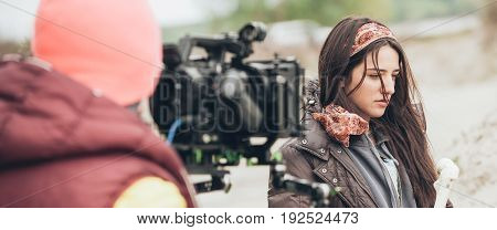 Behind The Scene. Actress In Front Of The Camera