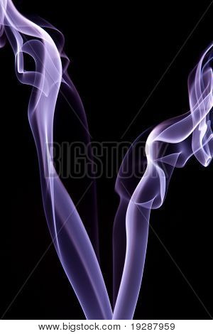 Two purple smoke wisps rising against black background