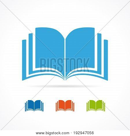 Color open book icon. Colored vector book icons flat design set isolated on white background