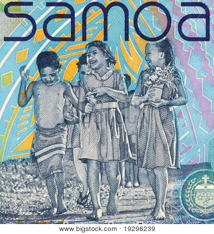 SAMOA - CIRCA 2008: Niños en billetes de 10 2008 Tala de Samoa.