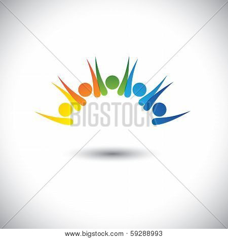 Colorful Happy, Excited People Having Fun - Concept Vector