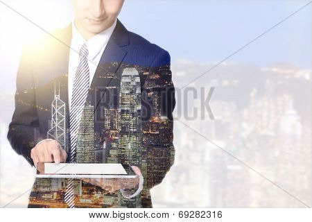 Double Exposure Business Man And City