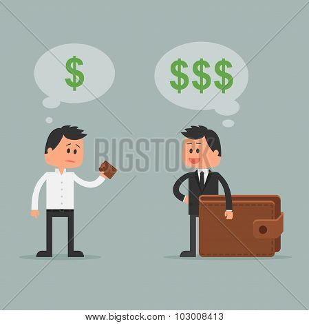 Business concept vector illustration in flat style. Money investment concept. Rich and poor cartoon