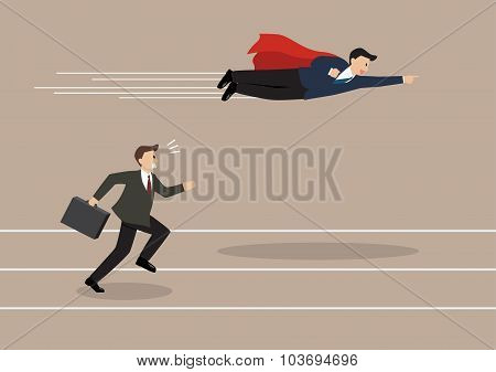 Businessman Superhero Fly Pass His Competitor