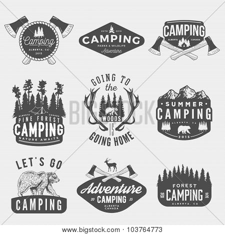 Vector Set Of Camping Vintage Badges, Emblems, Silhouettes And Design Elements