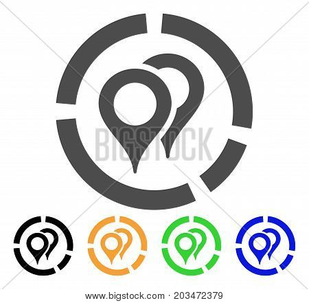 Geotargeting Diagram icon. Vector illustration style is a flat iconic geotargeting diagram symbol with black, gray, green, blue, yellow color variants. Designed for web and software interfaces.