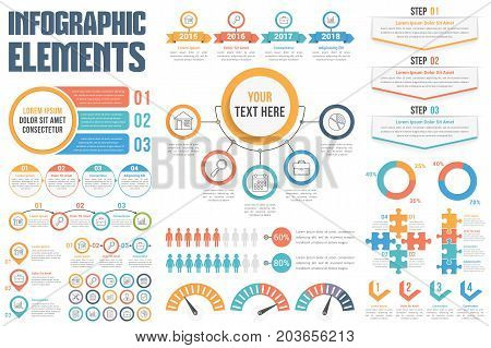 Infographic elements - process, steps, options, workflow, timeline, circle diagram, human infographics, pie charts, puzzle infographics, vector eps10 illustration