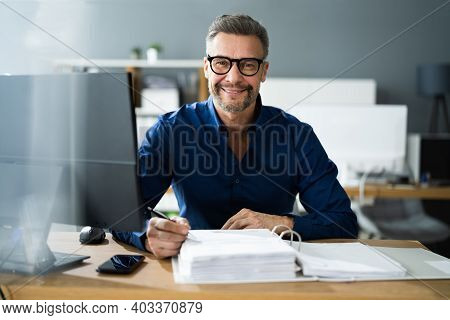 Tax Accountant Advisor Man Doing Sales Invoice Accounting