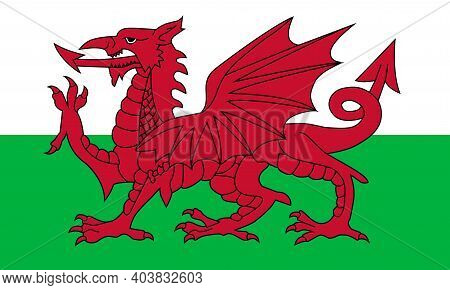 Wales Flag, Red Dragon On The White And Green. National Flag Of Wales Official Colors And The Aspect