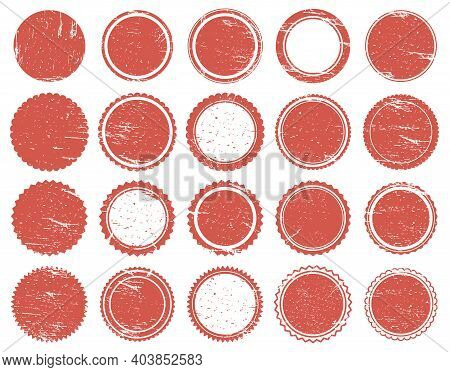 Grunge Texture Stamp. Rubber Red Circle Stamps, Distressed Texture Red Vintage Marks. Sale Round Sta