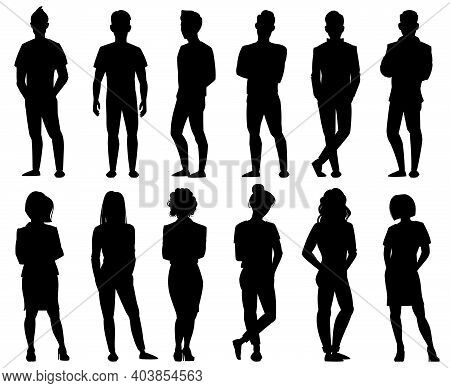 People Silhouettes. Male And Female Anonymous Person Silhouettes. Adult People Group Outline Symbols