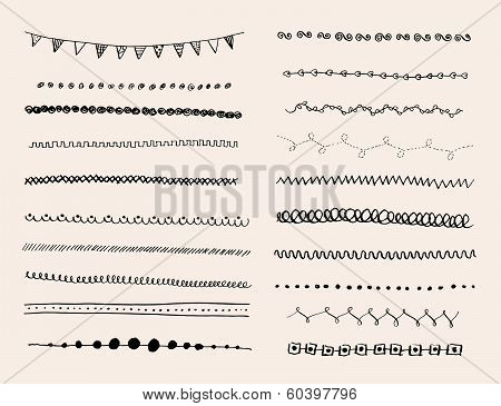 Ink Hand-drawn Vector Line Border Set.