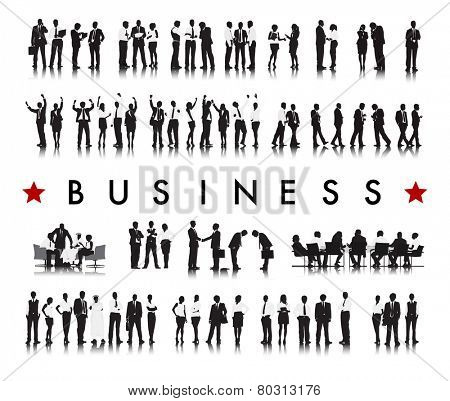 Silhouettes of Successful Business People and the Text Business