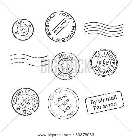 Vector Set Of Vintage Style Post Stamps From Countries And Cities Around The World