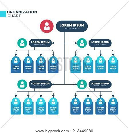 Business structure of organization. Vector organizational structural hierarchy chart with employees icons. Illustration of business chart organizational hierarchy human