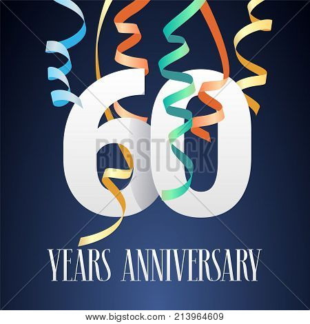 60 years anniversary celebration vector icon logo. Template design element with modern paper cut out number and garlands for 60th anniversary card