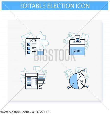 Election Line Icons Set. Election, Voting Machine And Poll, Vote Box. Choice, Vote Concept. Democrac