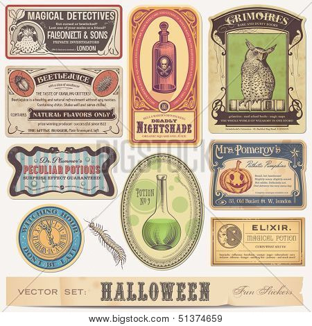 set of funny halloween stickers/labels