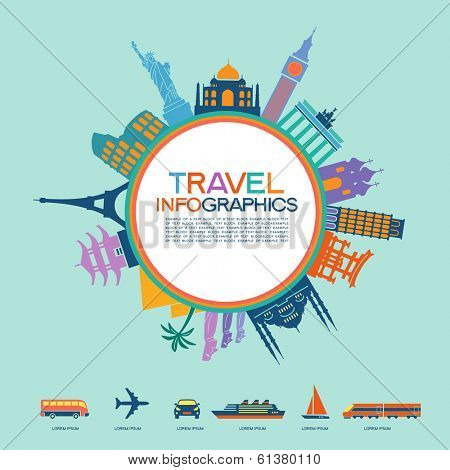 Infographics elements: Travel and Famous Landmarks. Travel concept with stylish colorful icons