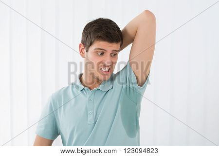 Man With Hyperhidrosis Sweating Very Badly Under Armpit