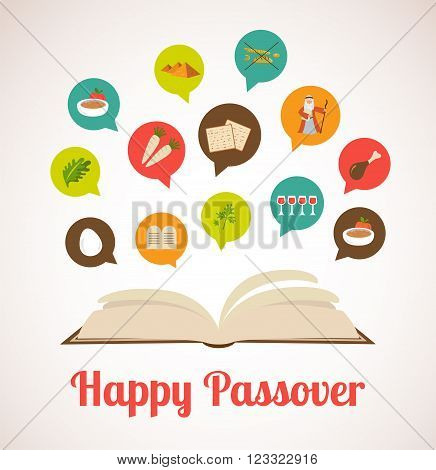 passover hagadah with traditional icons. happy pesach