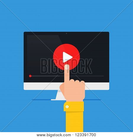 Online video concept. Internet video illustration. Distance training videos. Online learning design. Video conference and webinar image. Study using video online. Streaming video. Online video icon.