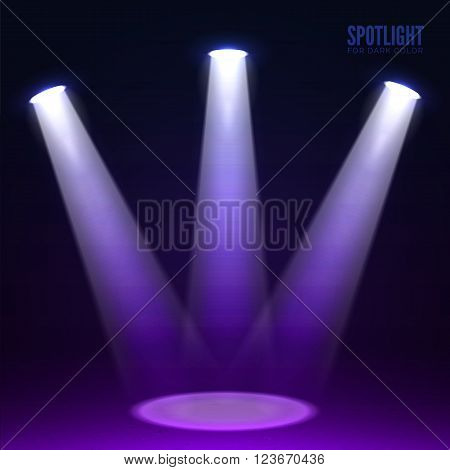 Stage spotlight on dark background. Vector scene illuminated spotlight. Stage spotlight. Spotlight background vector. Show scene spotlight. Spotlight glow effect scene background. Spotlight on stage.