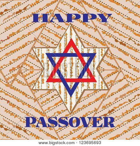 Happy Passover poster, card. Matzah bread, wine for Passover, Pesach celebration. Idea for card with kosher matzoh, decoration, invitation for pesach festival seder dinner. Vector illustration.