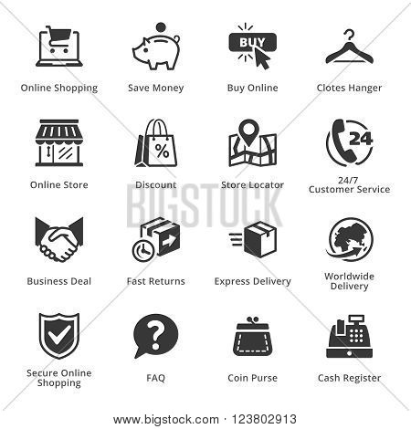 E-commerce Icons - Set 5. This set contains e-commerce icons that can be used for designing and developing websites, as well as printed materials and presentations.