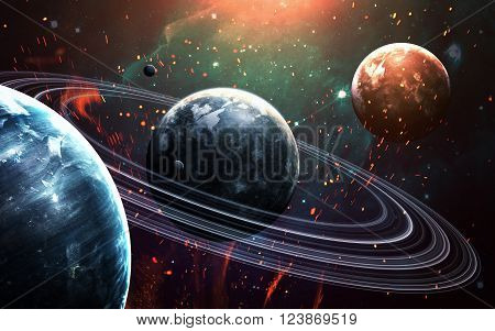 Universe scene with planets, stars and galaxies in outer space showing the beauty of space exploration. Elements furnished by NASA