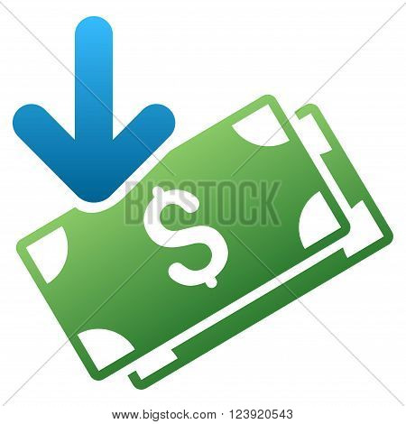 Banknotes Income vector toolbar icon for software design. Style is a gradient icon symbol on a white background.