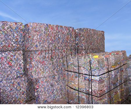 stacks of scrap packing over  blue sky